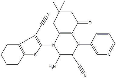 2-amino-1-(3-cyano-4,5,6,7-tetrahydro-1-benzothiophen-2-yl)-7,7-dimethyl-5-oxo-4-(3-pyridinyl)-1,4,5,6,7,8-hexahydro-3-quinolinecarbonitrile Struktur