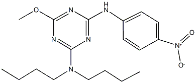 2-(dibutylamino)-4-{4-nitroanilino}-6-methoxy-1,3,5-triazine Struktur