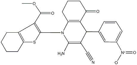 methyl 2-(2-amino-3-cyano-4-{3-nitrophenyl}-5-oxo-5,6,7,8-tetrahydro-1(4H)-quinolinyl)-4,5,6,7-tetrahydro-1-benzothiophene-3-carboxylate Struktur