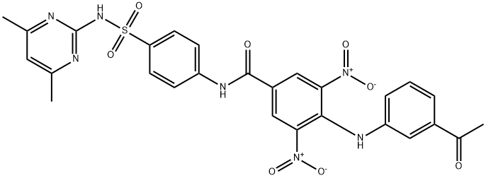 4-(3-acetylanilino)-N-(4-{[(4,6-dimethyl-2-pyrimidinyl)amino]sulfonyl}phenyl)-3,5-bisnitrobenzamide Struktur