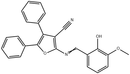 2-[(2-hydroxy-3-methoxybenzylidene)amino]-4,5-diphenyl-3-furonitrile Struktur