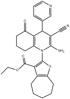 ethyl 2-[2-amino-3-cyano-5-oxo-4-(3-pyridinyl)-5,6,7,8-tetrahydro-1(4H)-quinolinyl]-5,6,7,8-tetrahydro-4H-cyclohepta[b]thiophene-3-carboxylate Struktur