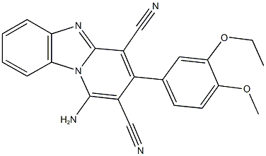 1-amino-3-(3-ethoxy-4-methoxyphenyl)pyrido[1,2-a]benzimidazole-2,4-dicarbonitrile Struktur