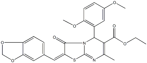 ethyl 2-(1,3-benzodioxol-5-ylmethylene)-5-(2,5-dimethoxyphenyl)-7-methyl-3-oxo-2,3-dihydro-5H-[1,3]thiazolo[3,2-a]pyrimidine-6-carboxylate Struktur