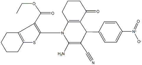 ethyl 2-[2-amino-3-cyano-4-(4-nitrophenyl)-5-oxo-5,6,7,8-tetrahydro-1(4H)-quinolinyl]-4,5,6,7-tetrahydro-1-benzothiophene-3-carboxylate Struktur