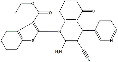 ethyl 2-[2-amino-3-cyano-5-oxo-4-(3-pyridinyl)-5,6,7,8-tetrahydro-1(4H)-quinolinyl]-4,5,6,7-tetrahydro-1-benzothiophene-3-carboxylate Struktur