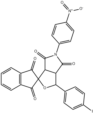 1-(4-iodophenyl)-5-(4-nitrophenyl)-3a,6a-dihydrospiro(1H-furo[3,4-c]pyrrole--3,2'-[1'H]-indene)-1',3',4,6(2'H,3H,5H)-tetrone Struktur