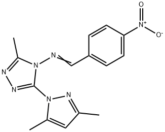 3-(3,5-dimethyl-1H-pyrazol-1-yl)-4-({4-nitrobenzylidene}amino)-5-methyl-4H-1,2,4-triazole Struktur