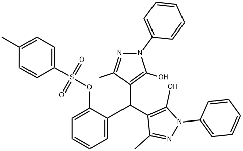 2-[bis(5-hydroxy-3-methyl-1-phenyl-1H-pyrazol-4-yl)methyl]phenyl 4-methylbenzenesulfonate Struktur