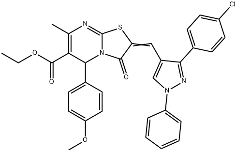 ethyl 2-{[3-(4-chlorophenyl)-1-phenyl-1H-pyrazol-4-yl]methylene}-5-(4-methoxyphenyl)-7-methyl-3-oxo-2,3-dihydro-5H-[1,3]thiazolo[3,2-a]pyrimidine-6-carboxylate Struktur