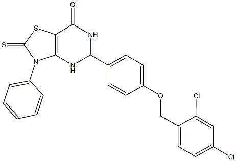 5-{4-[(2,4-dichlorobenzyl)oxy]phenyl}-3-phenyl-2-thioxo-2,3,5,6-tetrahydro[1,3]thiazolo[4,5-d]pyrimidin-7(4H)-one Struktur