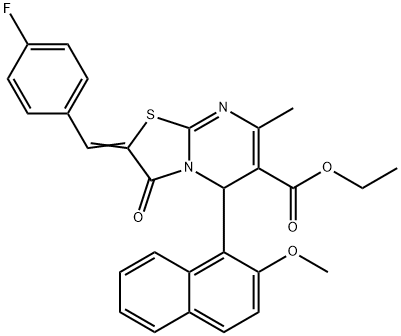 ethyl 2-(4-fluorobenzylidene)-5-(2-methoxy-1-naphthyl)-7-methyl-3-oxo-2,3-dihydro-5H-[1,3]thiazolo[3,2-a]pyrimidine-6-carboxylate Struktur