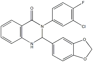 2-(1,3-benzodioxol-5-yl)-3-(3-chloro-4-fluorophenyl)-2,3-dihydro-4(1H)-quinazolinone Struktur