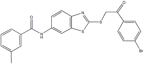 N-(2-{[2-(4-bromophenyl)-2-oxoethyl]sulfanyl}-1,3-benzothiazol-6-yl)-3-methylbenzamide Struktur