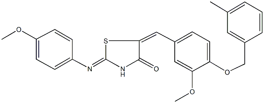 5-{3-methoxy-4-[(3-methylbenzyl)oxy]benzylidene}-2-[(4-methoxyphenyl)imino]-1,3-thiazolidin-4-one Struktur