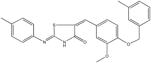 5-{3-methoxy-4-[(3-methylbenzyl)oxy]benzylidene}-2-[(4-methylphenyl)imino]-1,3-thiazolidin-4-one Struktur