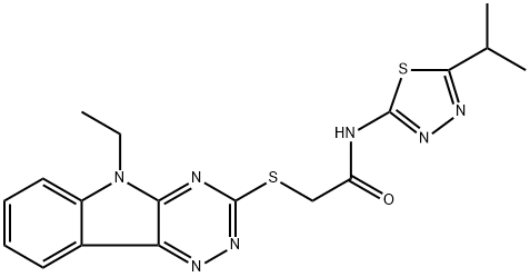 2-[(5-ethyl-5H-[1,2,4]triazino[5,6-b]indol-3-yl)sulfanyl]-N-(5-isopropyl-1,3,4-thiadiazol-2-yl)acetamide Struktur