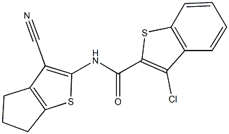 3-chloro-N-(3-cyano-5,6-dihydro-4H-cyclopenta[b]thien-2-yl)-1-benzothiophene-2-carboxamide Struktur