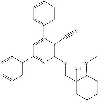 2-({[1-hydroxy-2-(methylsulfanyl)cyclohexyl]methyl}sulfanyl)-4,6-diphenylnicotinonitrile Struktur