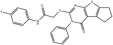 N-(4-fluorophenyl)-2-[(4-oxo-3-phenyl-3,5,6,7-tetrahydro-4H-cyclopenta[4,5]thieno[2,3-d]pyrimidin-2-yl)sulfanyl]acetamide Struktur