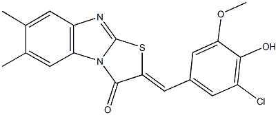 2-(3-chloro-4-hydroxy-5-methoxybenzylidene)-6,7-dimethyl[1,3]thiazolo[3,2-a]benzimidazol-3(2H)-one Struktur