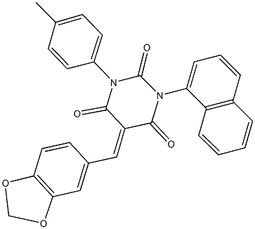 5-(1,3-benzodioxol-5-ylmethylene)-1-(4-methylphenyl)-3-(1-naphthyl)-2,4,6(1H,3H,5H)-pyrimidinetrione Struktur