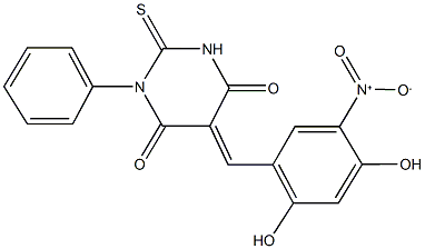 5-{2,4-dihydroxy-5-nitrobenzylidene}-1-phenyl-2-thioxodihydro-4,6(1H,5H)-pyrimidinedione Struktur