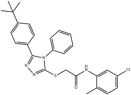 2-{[5-(4-tert-butylphenyl)-4-phenyl-4H-1,2,4-triazol-3-yl]sulfanyl}-N-(5-chloro-2-methylphenyl)acetamide Struktur