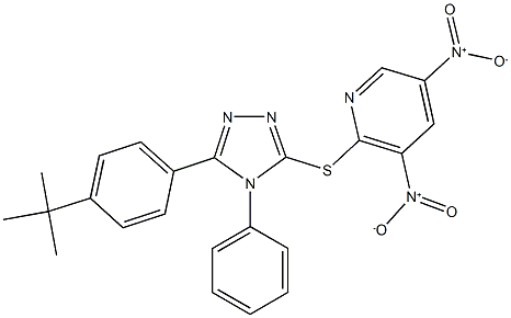 2-{[5-(4-tert-butylphenyl)-4-phenyl-4H-1,2,4-triazol-3-yl]sulfanyl}-3,5-bisnitropyridine Struktur