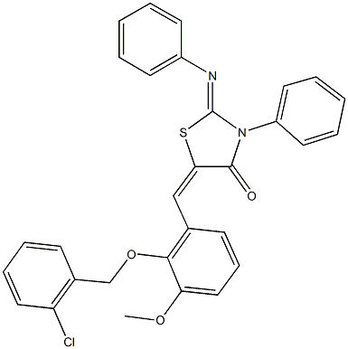 5-{2-[(2-chlorobenzyl)oxy]-3-methoxybenzylidene}-3-phenyl-2-(phenylimino)-1,3-thiazolidin-4-one Struktur