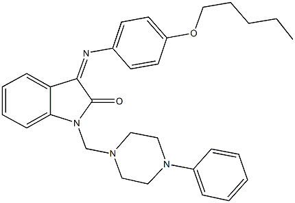 3-{[4-(pentyloxy)phenyl]imino}-1-[(4-phenyl-1-piperazinyl)methyl]-1,3-dihydro-2H-indol-2-one Struktur