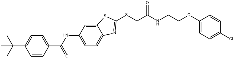 4-tert-butyl-N-{2-[(2-{[2-(4-chlorophenoxy)ethyl]amino}-2-oxoethyl)sulfanyl]-1,3-benzothiazol-6-yl}benzamide Struktur