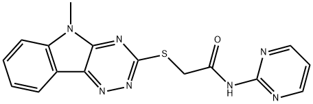 2-[(5-methyl-5H-[1,2,4]triazino[5,6-b]indol-3-yl)sulfanyl]-N-(2-pyrimidinyl)acetamide Struktur