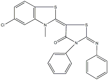 5-(5-chloro-3-methyl-1,3-benzothiazol-2(3H)-ylidene)-3-phenyl-2-(phenylimino)-1,3-thiazolidin-4-one Struktur