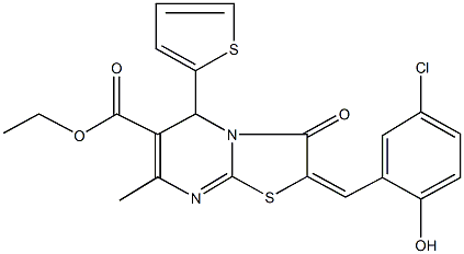 ethyl 2-(5-chloro-2-hydroxybenzylidene)-7-methyl-3-oxo-5-(2-thienyl)-2,3-dihydro-5H-[1,3]thiazolo[3,2-a]pyrimidine-6-carboxylate Struktur