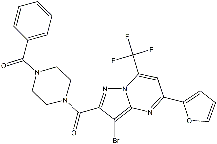 2-[(4-benzoyl-1-piperazinyl)carbonyl]-3-bromo-5-(2-furyl)-7-(trifluoromethyl)pyrazolo[1,5-a]pyrimidine Struktur