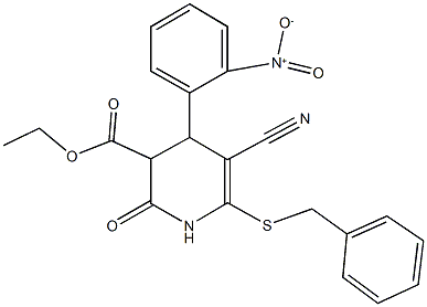 ethyl 6-(benzylsulfanyl)-5-cyano-4-(2-nitrophenyl)-2-oxo-1,2,3,4-tetrahydro-3-pyridinecarboxylate Struktur