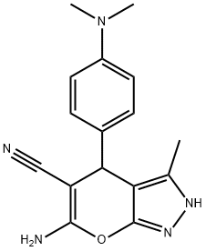 6-amino-4-[4-(dimethylamino)phenyl]-3-methyl-1,4-dihydropyrano[2,3-c]pyrazole-5-carbonitrile Struktur