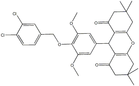 9-{4-[(3,4-dichlorobenzyl)oxy]-3,5-dimethoxyphenyl}-3,3,6,6-tetramethyl-3,4,5,6,7,9-hexahydro-1H-xanthene-1,8(2H)-dione Struktur