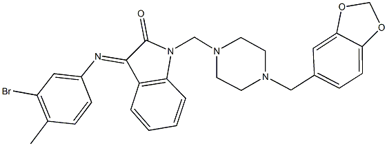 1-{[4-(1,3-benzodioxol-5-ylmethyl)-1-piperazinyl]methyl}-3-[(3-bromo-4-methylphenyl)imino]-1,3-dihydro-2H-indol-2-one Struktur