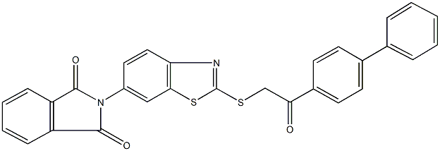 2-{2-[(2-[1,1'-biphenyl]-4-yl-2-oxoethyl)sulfanyl]-1,3-benzothiazol-6-yl}-1H-isoindole-1,3(2H)-dione Struktur