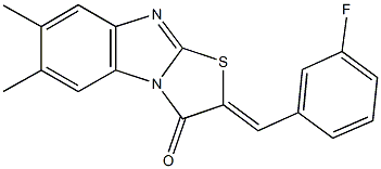 2-(3-fluorobenzylidene)-6,7-dimethyl[1,3]thiazolo[3,2-a]benzimidazol-3(2H)-one Struktur