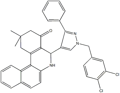 5-[1-(3,4-dichlorobenzyl)-3-phenyl-1H-pyrazol-4-yl]-2,2-dimethyl-2,3,5,6-tetrahydrobenzo[a]phenanthridin-4(1H)-one Struktur