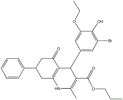 propyl 4-(3-bromo-5-ethoxy-4-hydroxyphenyl)-2-methyl-5-oxo-7-phenyl-1,4,5,6,7,8-hexahydro-3-quinolinecarboxylate Struktur