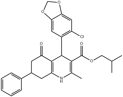 isobutyl 4-(6-chloro-1,3-benzodioxol-5-yl)-2-methyl-5-oxo-7-phenyl-1,4,5,6,7,8-hexahydro-3-quinolinecarboxylate Struktur