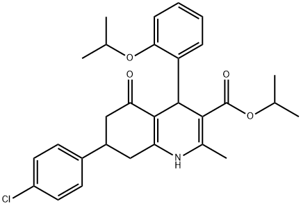 isopropyl 7-(4-chlorophenyl)-4-(2-isopropoxyphenyl)-2-methyl-5-oxo-1,4,5,6,7,8-hexahydro-3-quinolinecarboxylate Struktur