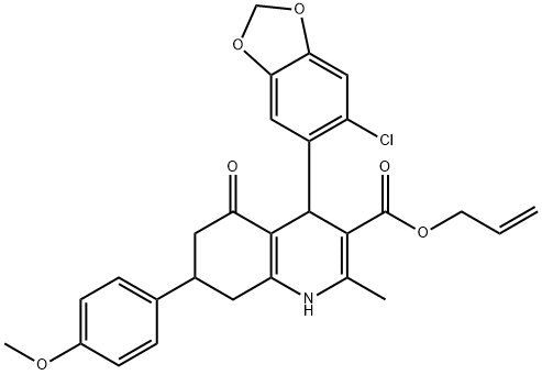 allyl 4-(6-chloro-1,3-benzodioxol-5-yl)-7-(4-methoxyphenyl)-2-methyl-5-oxo-1,4,5,6,7,8-hexahydro-3-quinolinecarboxylate Struktur