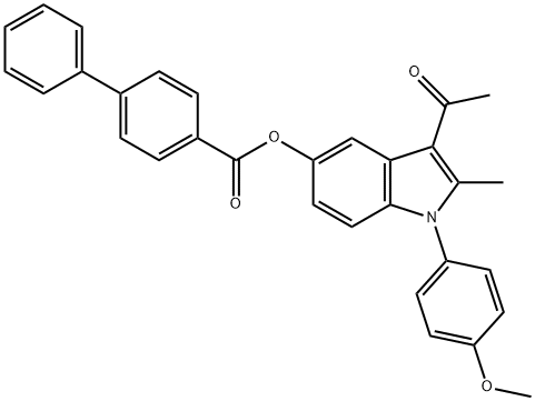 3-acetyl-1-(4-methoxyphenyl)-2-methyl-1H-indol-5-yl [1,1'-biphenyl]-4-carboxylate Struktur