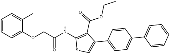 ethyl 4-[1,1'-biphenyl]-4-yl-2-{[(2-methylphenoxy)acetyl]amino}-3-thiophenecarboxylate Struktur