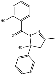 1-(2-hydroxybenzoyl)-3-methyl-5-(3-pyridinyl)-4,5-dihydro-1H-pyrazol-5-ol Struktur